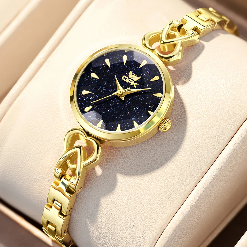 

OPK Brand Watch Starlight Dial Bracelet Quartz Watch Trendy Compact Heart Waterproof Women's Watch 6059
