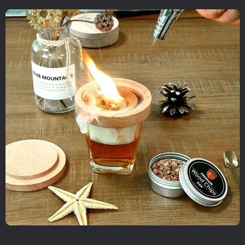 New Wooden Cocktail Smoker Bar Kitchen Tool Smoker Set Whiskey Smoker Spirits Infuser Bar Set for Men Dad Husband Father Friends