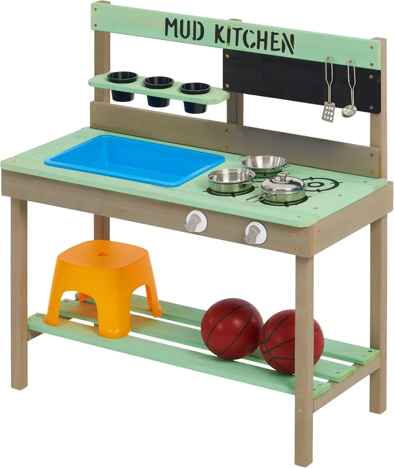 

Kid's Wooden Play Kitchen, Outdoor Mud Kitchen with Water Play Set and Cooking Toys, Backyard Play for 3+ Years Kid
