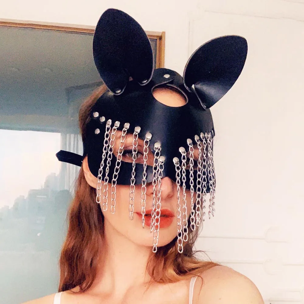

2013 new Punk Metal Chain Tassel Cosplay Mask Masquerade Festival Party Gothic women PU Leather Cat Face Masks Accessories