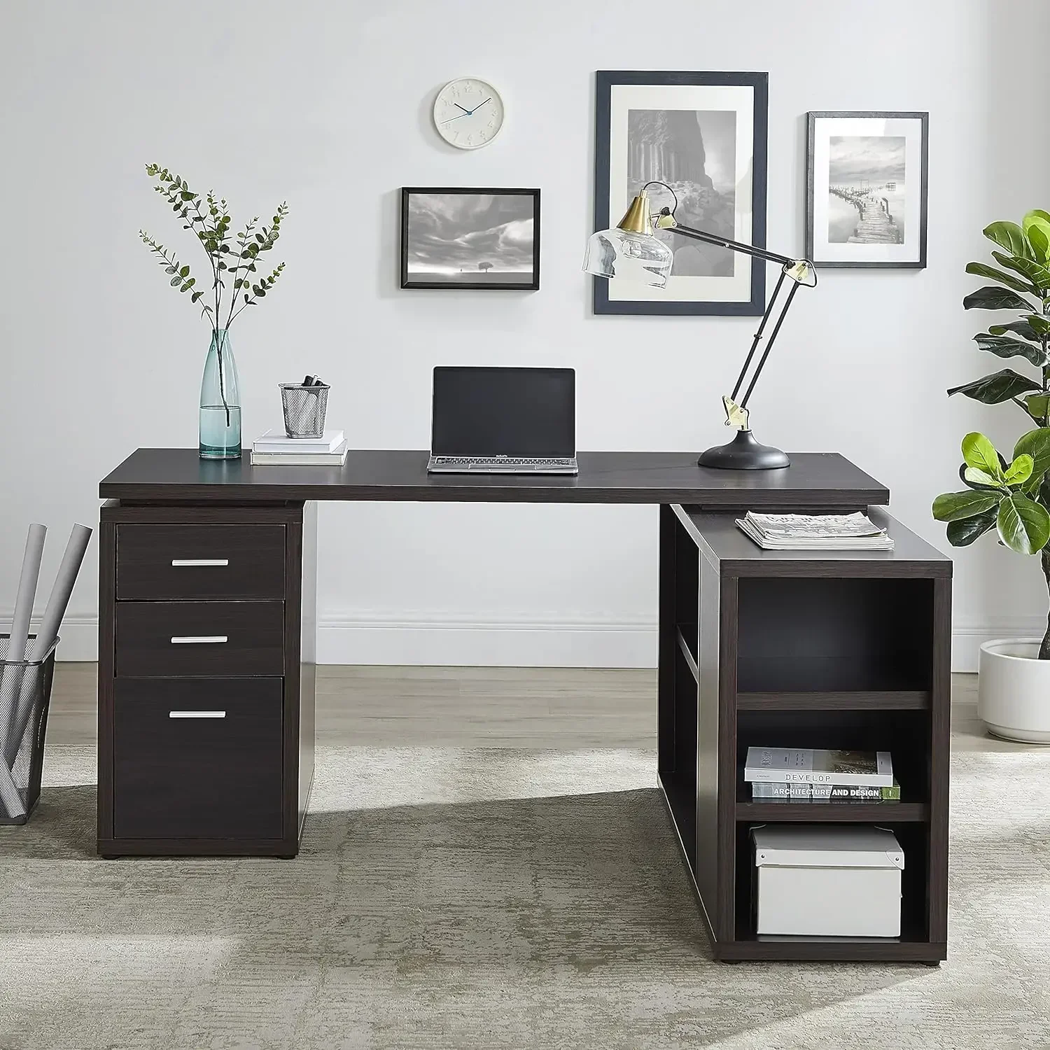 

Executive Computer Desk with Storage Drawers, Shelves, File Cabinet for Home Office Desk Ideal for Work from Home - Espresso