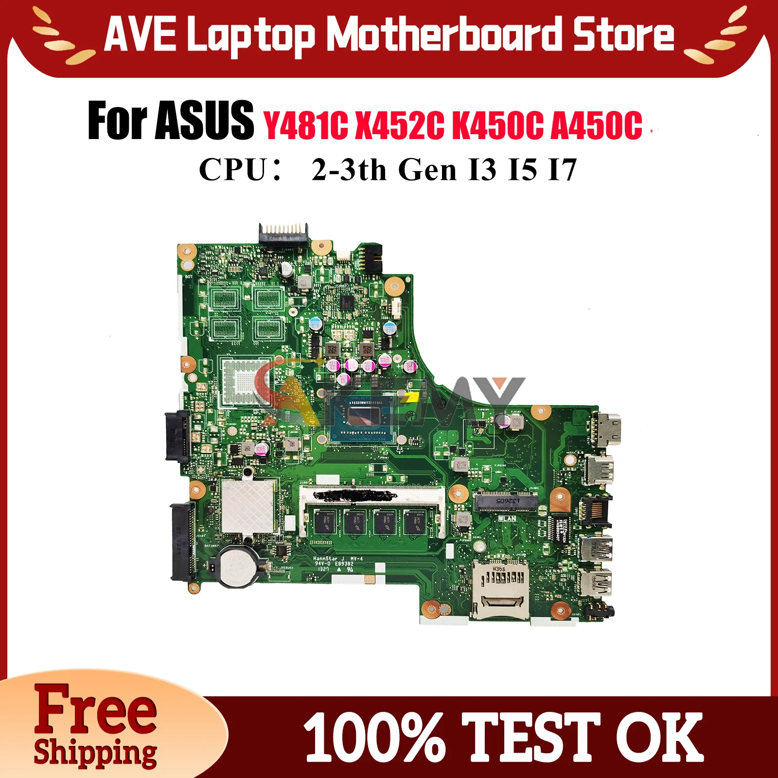

X450CA Laptop Motherboard For ASUS VivoBook X450CL K450C X452C Y481C A450C X450C X450CC X450CP Mainboard With I3 I5 I7 CPU stk