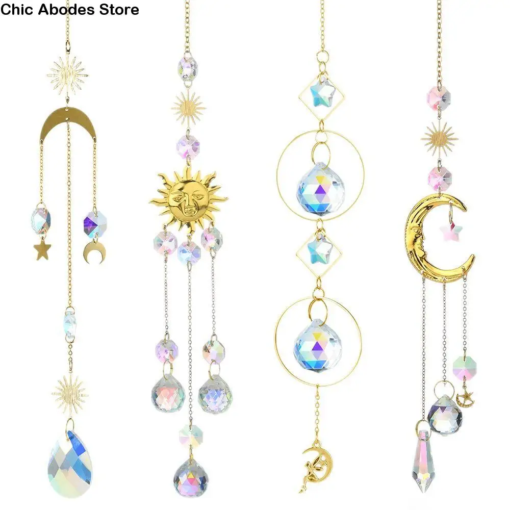 Garden Supplies Moon Crystal Pendant Stars Creative Wind Chime Colourful Prismas Sun Catchers Home Decor