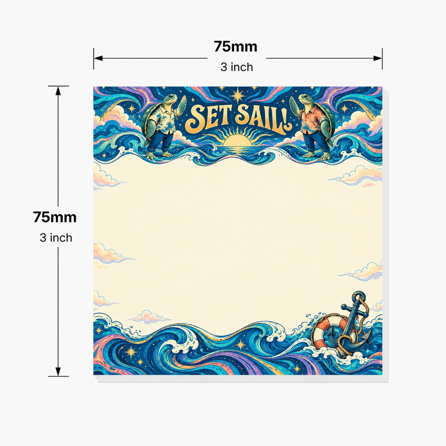 2PCS Set Sail Sticky Notes 100 Sheets Colorful Ocean Waves Sea Turtle Anchor Nautical Memo Pads for Office School Stationery