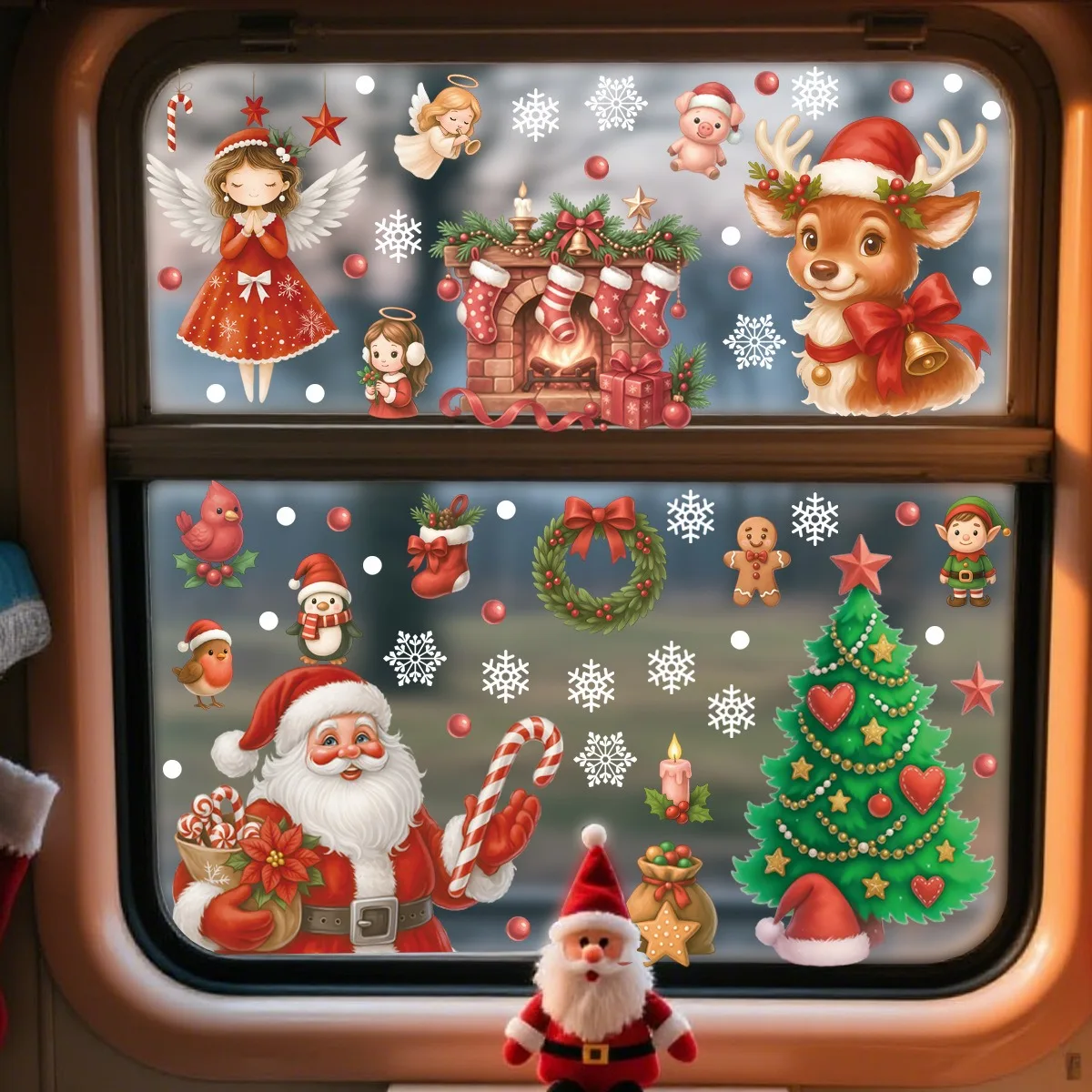 الكرتون الرنة ثلج ندفة الثلج ملصقات نافذة عيد الميلاد ملصقات كهرباء عيد ميلاد سعيد ديكور نويل سنة جديدة سعيدة