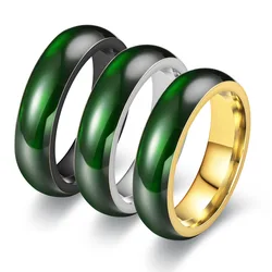 Fashion Vintage Artificial Green Jade Stainless Steel Mens Womens Rings Charm Trendy For Couple Girl Boyfriend Jewelry Gifts