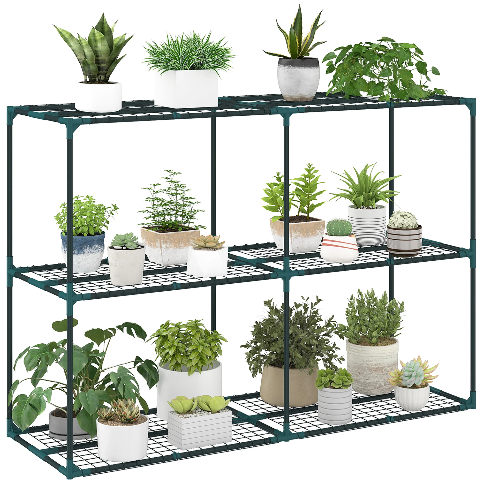 Outsunny Soporte para Plantas de 3 Niveles de Acero 143x48x100 cm Verde Oscuro
