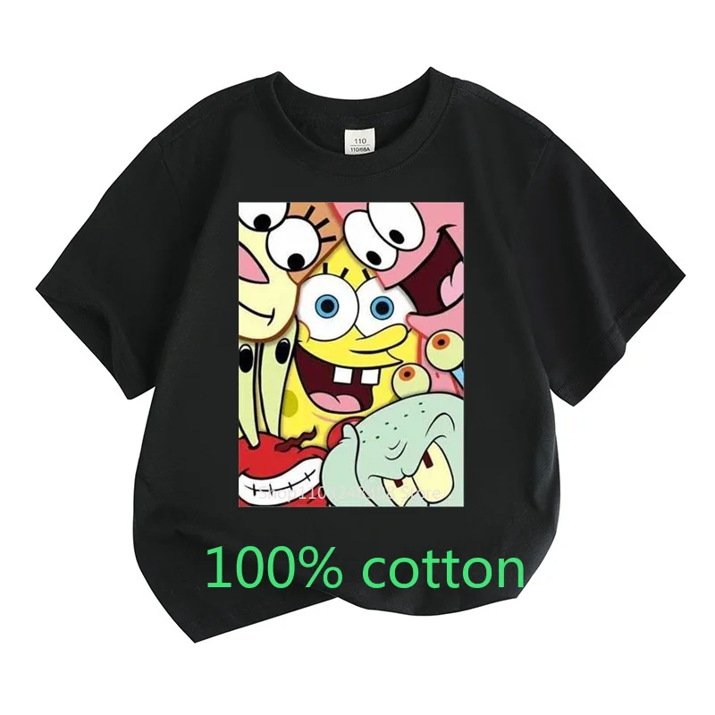 Mr. Krabs Squidward  Sandy Spongebob T-shirt 100%Cotton  Children Round Neck Short-sleeved Boys Girls  Fashion Kids Clothes