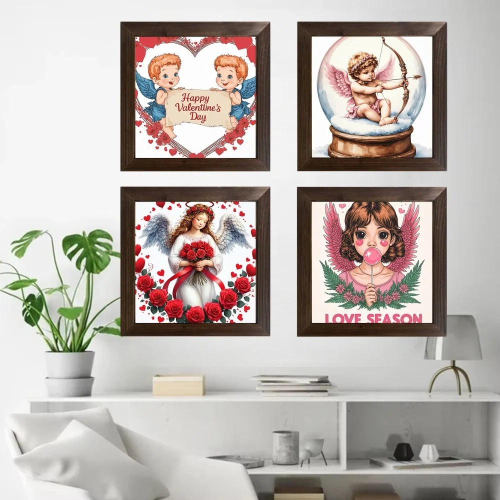 Elementos pintados para el Día de San Valentín, pintura al óleo impresa americana, pegatinas impermeables de estilo artístico, adecuadas para decoración de café