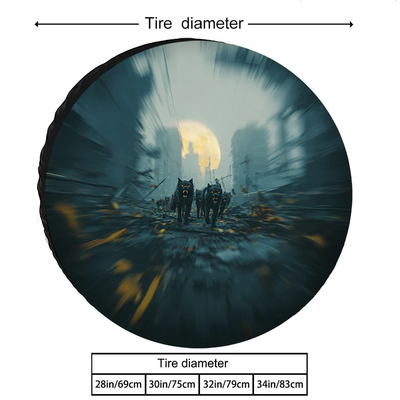 Wolf Pack Full Moon Tire Cover Durable Polyester Off Road Vehicle Spare Wheel Protector