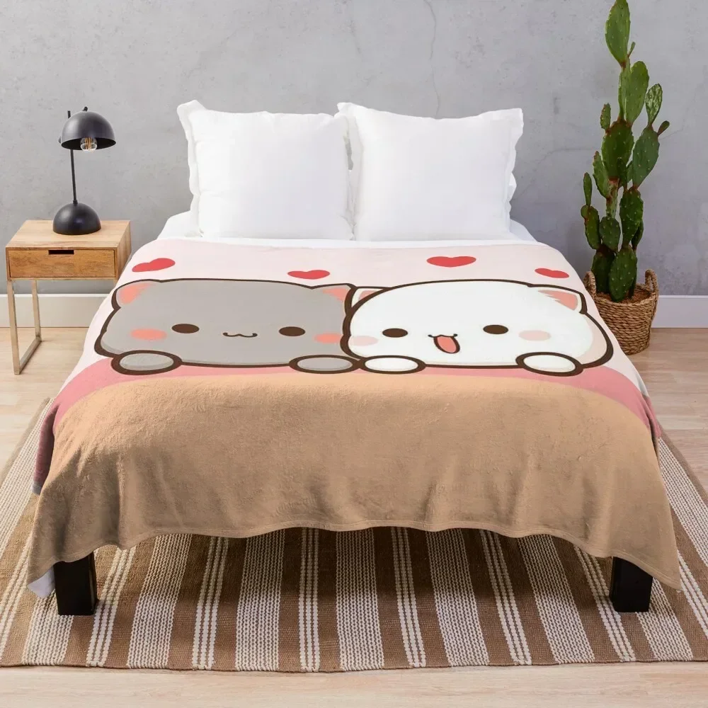 

Peach and goma mochi cat Throw Blanket Travel Size Cozy Blanket for Plane Train