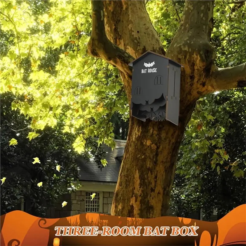 Y49A-Wooden Bat House Outdoor For Outside Wall Mount Three-Chamber Shelter Box For Bat Habitat In Garden Tree
