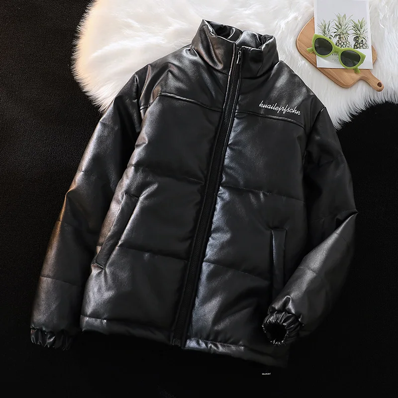 2023 Winter Wear New Men's Stand Up Collar Thickened Warm Leather Cotton Coat