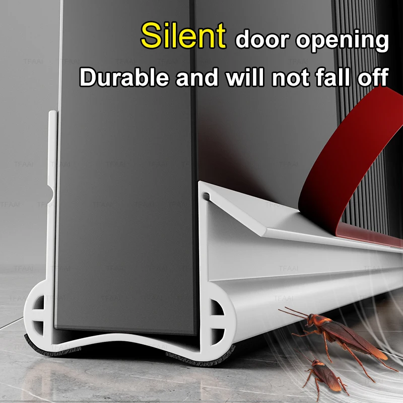 93cm Door Bottom Seal Strip U-Shaped PVC Draft Stopper Soundproof Windproof Gap Filler for Home Interior Doors with Under Brush