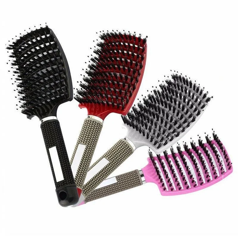 Fluffy Big Bend Comb Smooth Hair Styling Massage Rib Comb Portable Men's and Women's Swine Hair Beautifying Comb