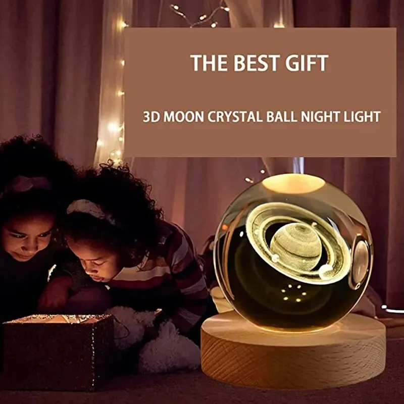 3D Crystal Ball Crystal Planet Night Light Laser Engraved Solar System Globe Astronomy Birthday Gift Home Desktop Decoration