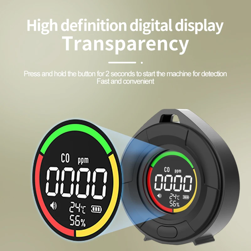 Mini rilevatore di monossido di carbonio CO Qualità dell'aria Monitor portatile Schermo LED HD Fabbrica di produzione di ricarica USB