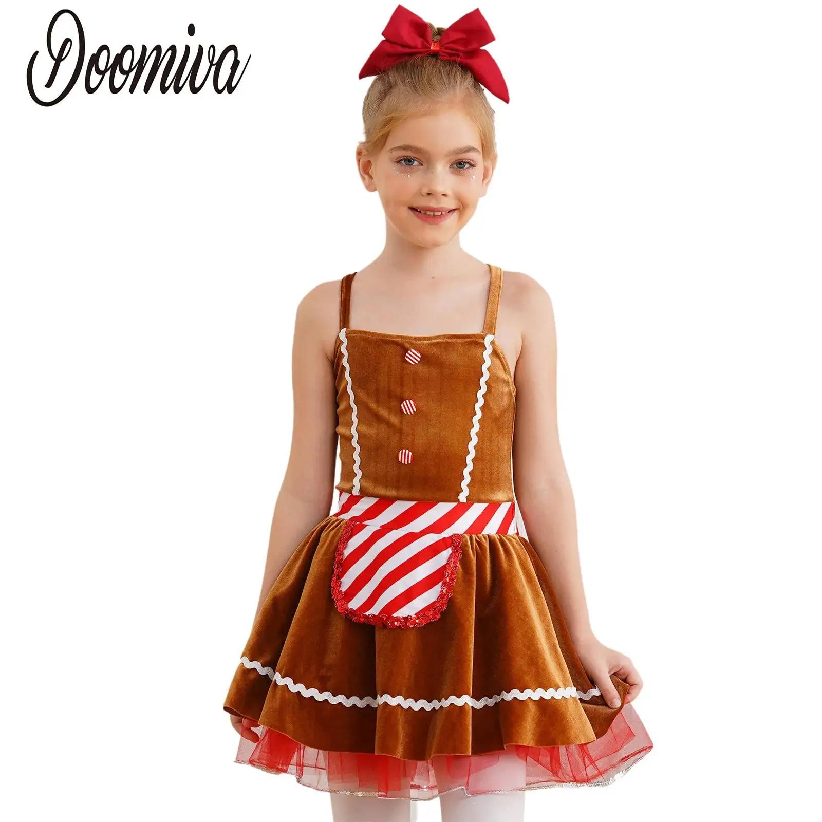 

Girls Christmas Gingerbread Man Costume Sleeveless Mesh Tutu Leotard Dance Dress Xmas Holiday Party Figure Skating Dancewear