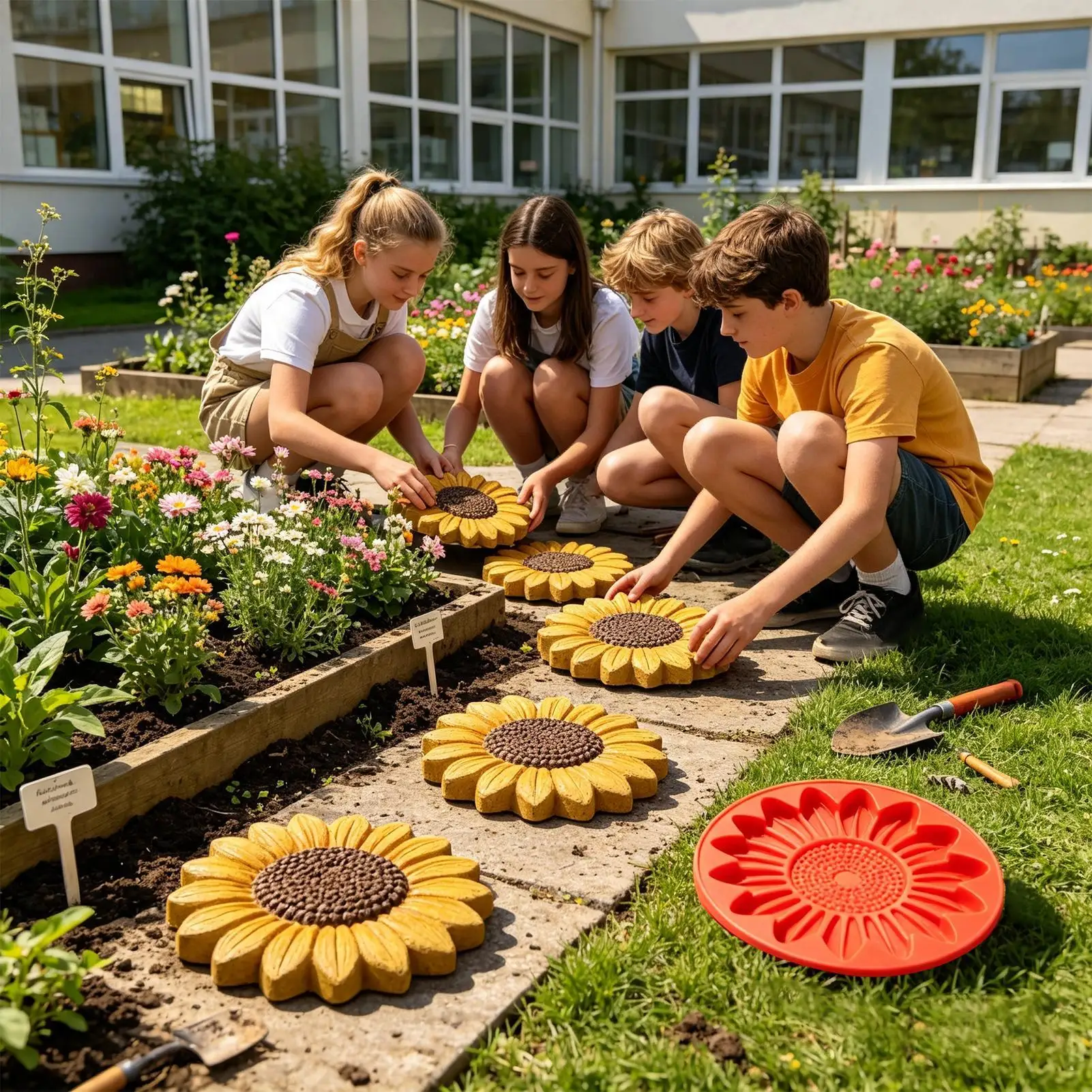 Stepping Stone Molds DIY Path Paver Cement Mould Sunflower Concrete Mold for Outdoor Landscape Lawn Patio Pathway Walkway Road