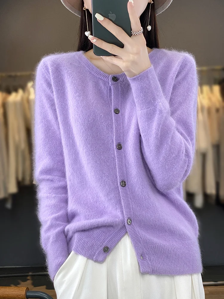 Aliselect Women Mink Cashmere Sweaters O-neck Cardigan Loose Female Super Warm Clothing Female Solid Color Knitwear Tops