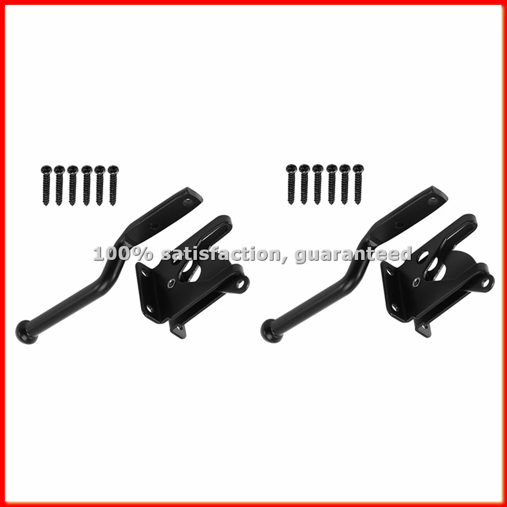 2PCS Self Locking Gate Latch Automatic Heavy Force Lever Fence Gate Lock for Wood Fence Gate Door Latches Steel Black-A63M