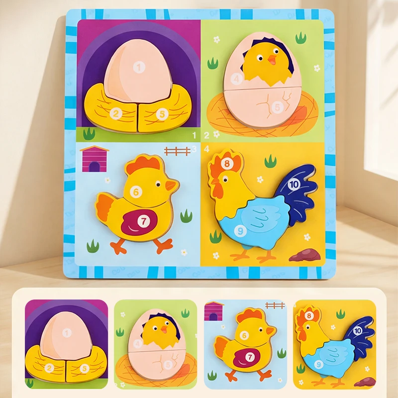 Wooden Dinosaur Animal Growth Process Evolution 3D Puzzle Board Early Education Cognitive Educational Toys For Children