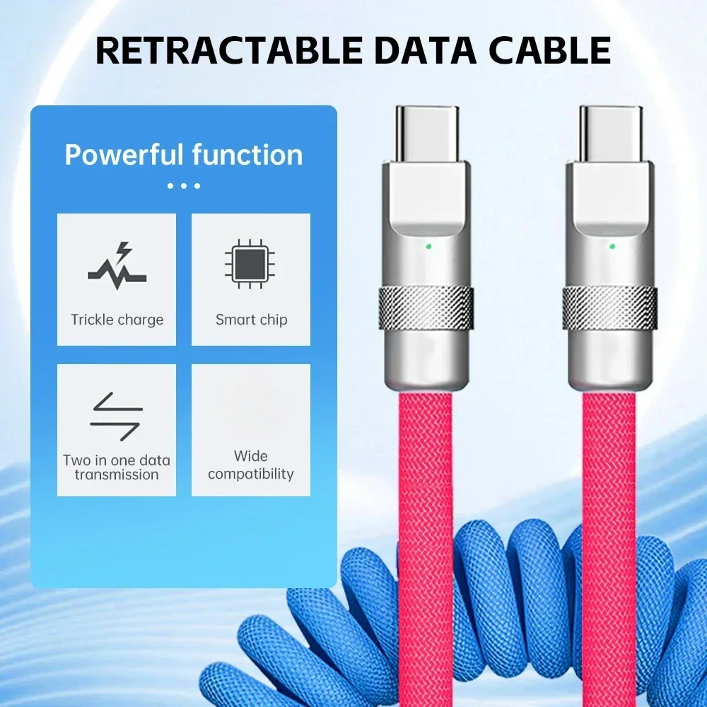 60W 3A Spring Data Cable USB Type C For Samsung S21 Huawei Xiaomi  Fast Charging Wire Cord USB C To Type C Cable For iPhone 15