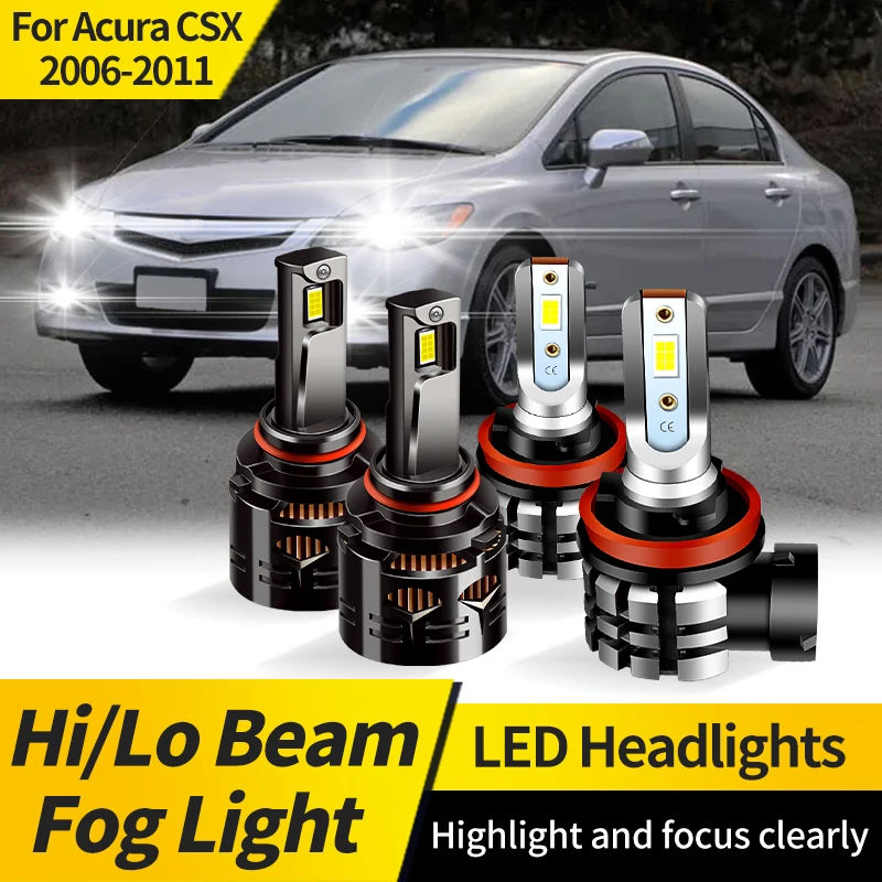 

2PCS For Acura CSX 2006 2007-2011 9005 LED Headlight Lamp HB3 H11 High/Low Beam Bulbs 9006 HB4 Front Fog Light 6000K White Lamp