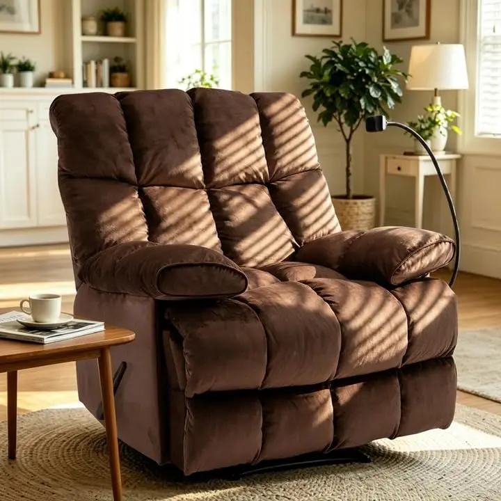 Wide Manual Recliner for Big Man, Soft Velvet with Phone Holder for Living Room, Bedroom & Home Theater, Brown, Customized