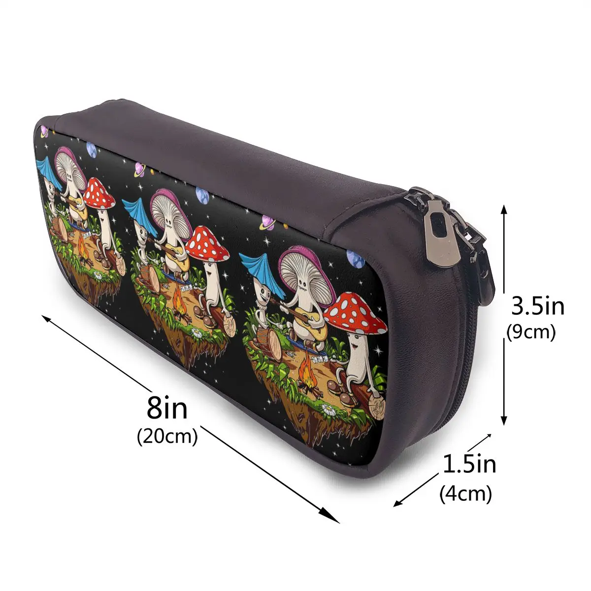 Hippie Magic Mushroom Leather Pencil Case for Students School Pen Box Pencil Bag Stationery Supplies Pen Holder Bag