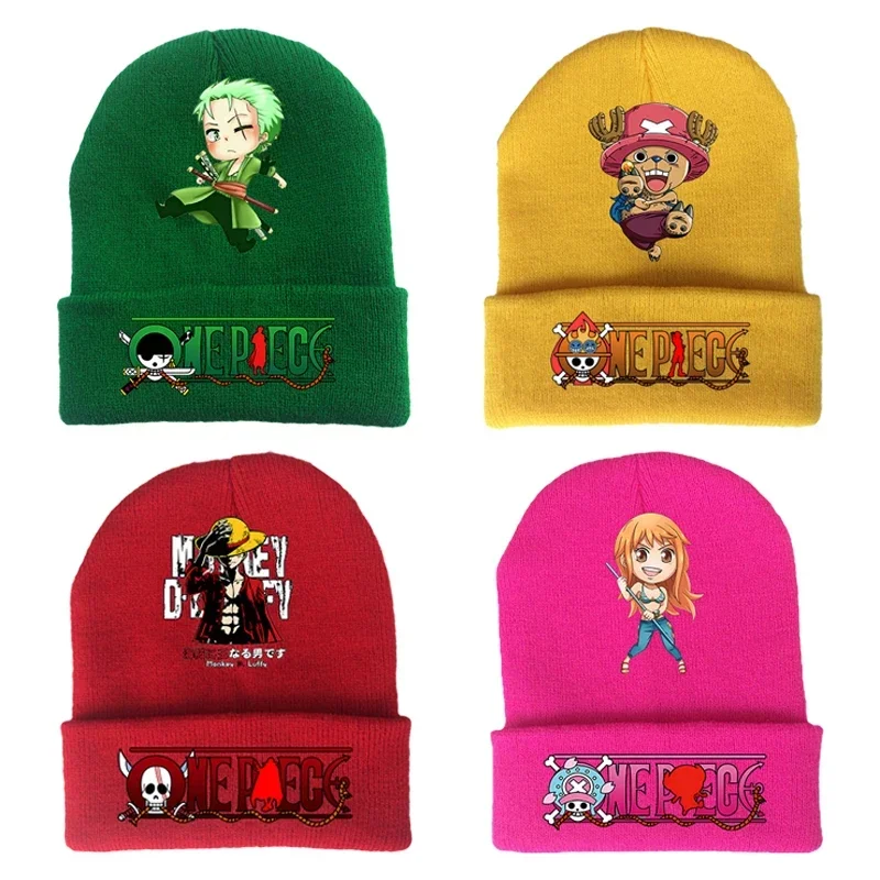 One Piece Luffy Roronoa Zoro Children Knitted Cap Student Bonnet Autumn Winter Woolen Hat Headgear Kids Christmas Birthday Gifts