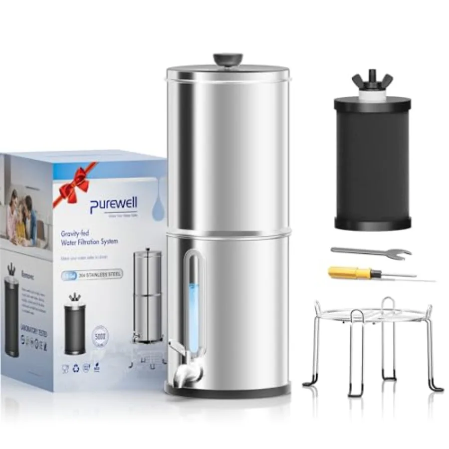 

1.0 Gallon Portable Gravity Water Filter System 4-Stage 0.01μm Ultra-Filtration Countertop System with Water Level Window and S
