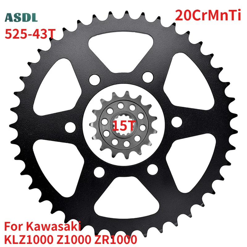 

Motorbike Front Rear Sprocket 525 15T 43T Carburized Steel 20CrMnTi for KAWASAKI Z1000 Z1000R KLZ1000 KLZ 1000 Versy/s ABS 1000S
