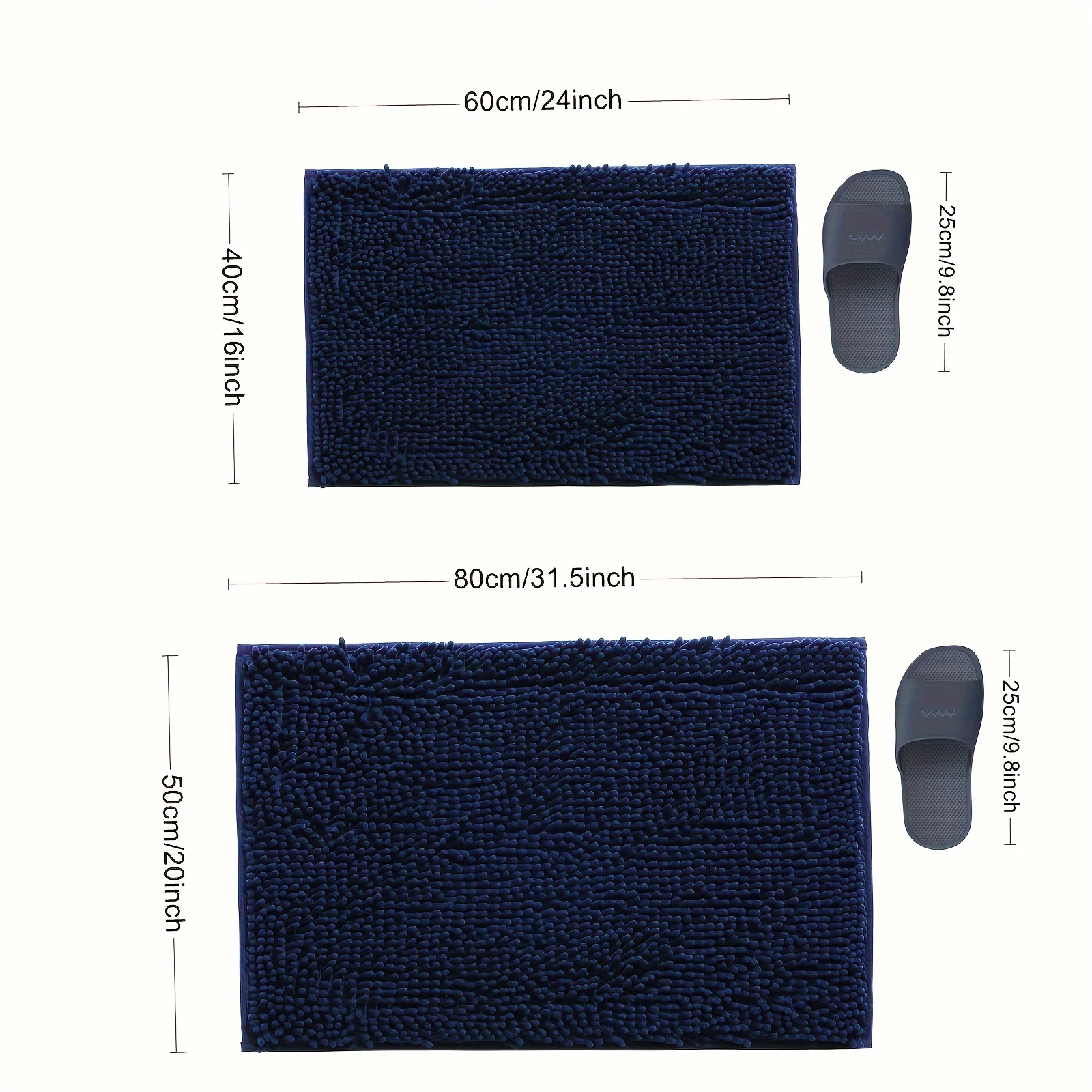 1 tappetino da bagno in ciniglia blu - super assorbente e antiscivolo - lussuosamente morbido, durevole, lavabile in lavatrice - Perfetto per il bagno e