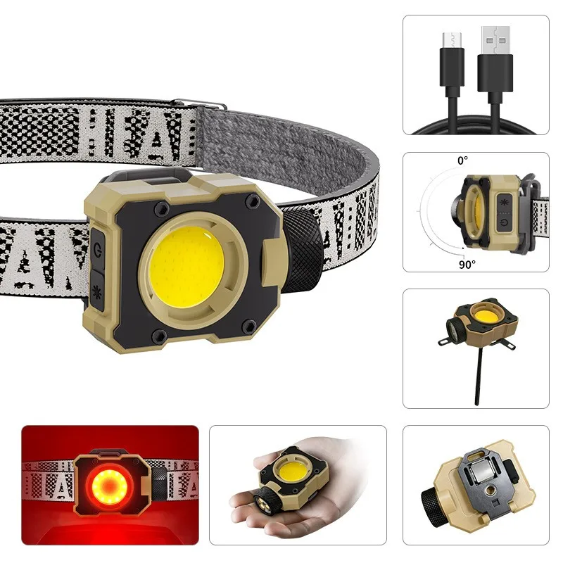 Outdoor Portable Adjustable Headband Adventure Camping Hiking Work Light Compact Multifunctional COB Headlamp with Magnet Clip