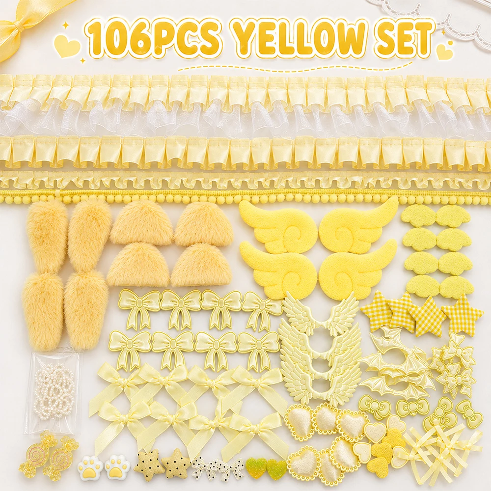 Süßes Mädchenhaftes DIY-Deko-Set: Spitzenband-Schleife, Engelsflügel, Hasenohren, Taschenzubehör, Lolita-Anime-Kartenanhänger, Handgemachte Dekoration