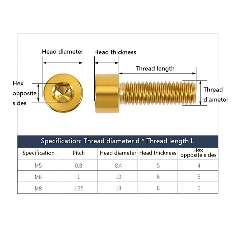 M5 M6 M8 Colorful TC4 Titanium Alloy Smooth Hexagon Socket Cap Head Bolt for Bicycle Headset Brake Motorcycle Drones