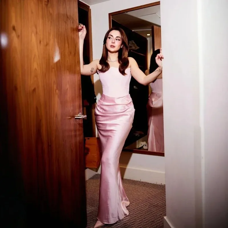 XIAOTANG hors de l'épaule rose Maxi Corset robes femmes robe de soirée sans bretelles 2025 élégant longue Satin discothèque robes de soirée