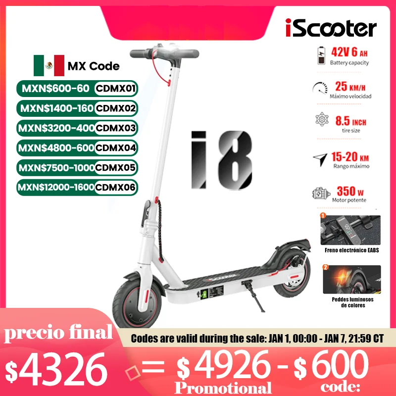 IScooter i8 350W double motor electric Scooter powerful 8,5 inch off-road tire 6AH high battery 25 KM/H folding Scooter