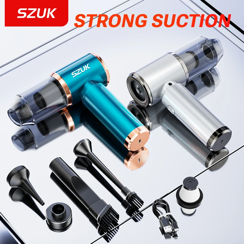

SZUK 8000PA Mini Car Vacuum Cleaner Wireless Powerful Portable Cleaning Machine Handheld for Car Blow 2 In 1 Home Appliances