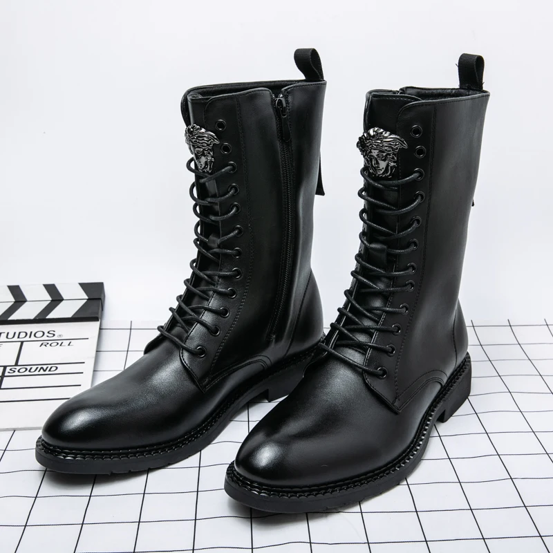 

Motorcycle Boots Men Fashion High Top Black Boots High Quality Leather Boots Men Punk Designer Men's Boots Western Cowboy Boots