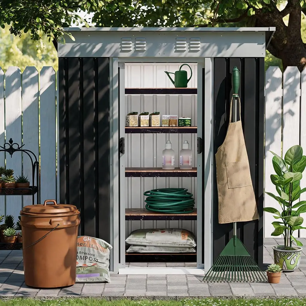 5x3 FT Metal Outdoor Storage Shed with Ventilation, Grey, Customized