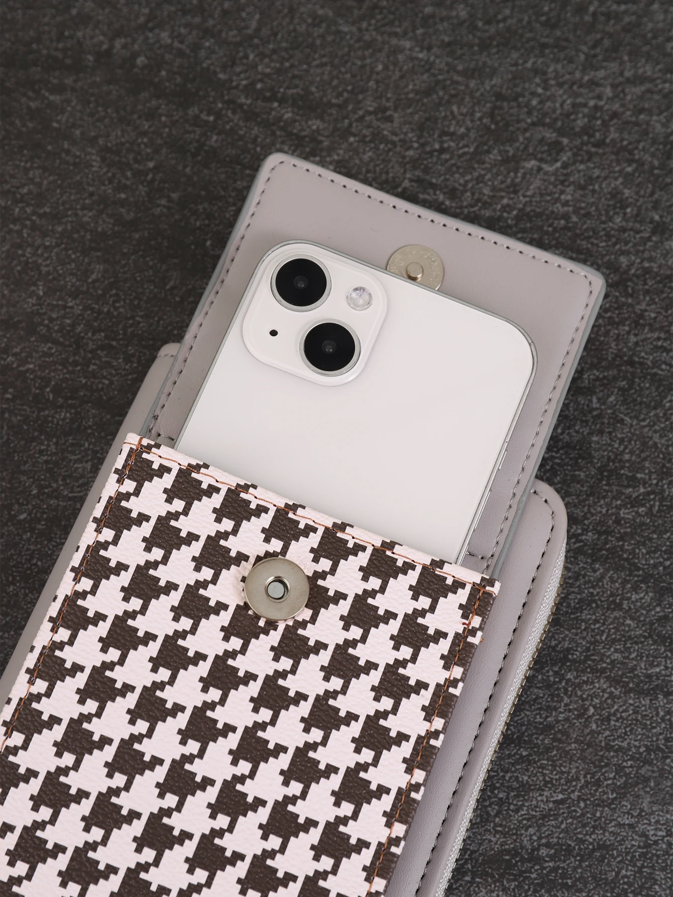 The new houndstooth fashion and versatile mobile phone bag magnetic buckle crossbody bag zipper vertical multi-functional wallet