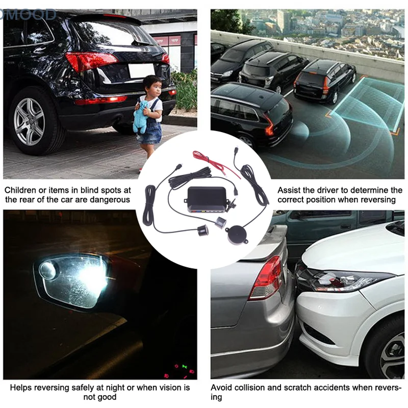 Kit Sensor Parkir Mobil 12V 22mm Universal 4 Sensor Buzzer Radar Mundur Peringatan Suara Indikator Sistem Probe