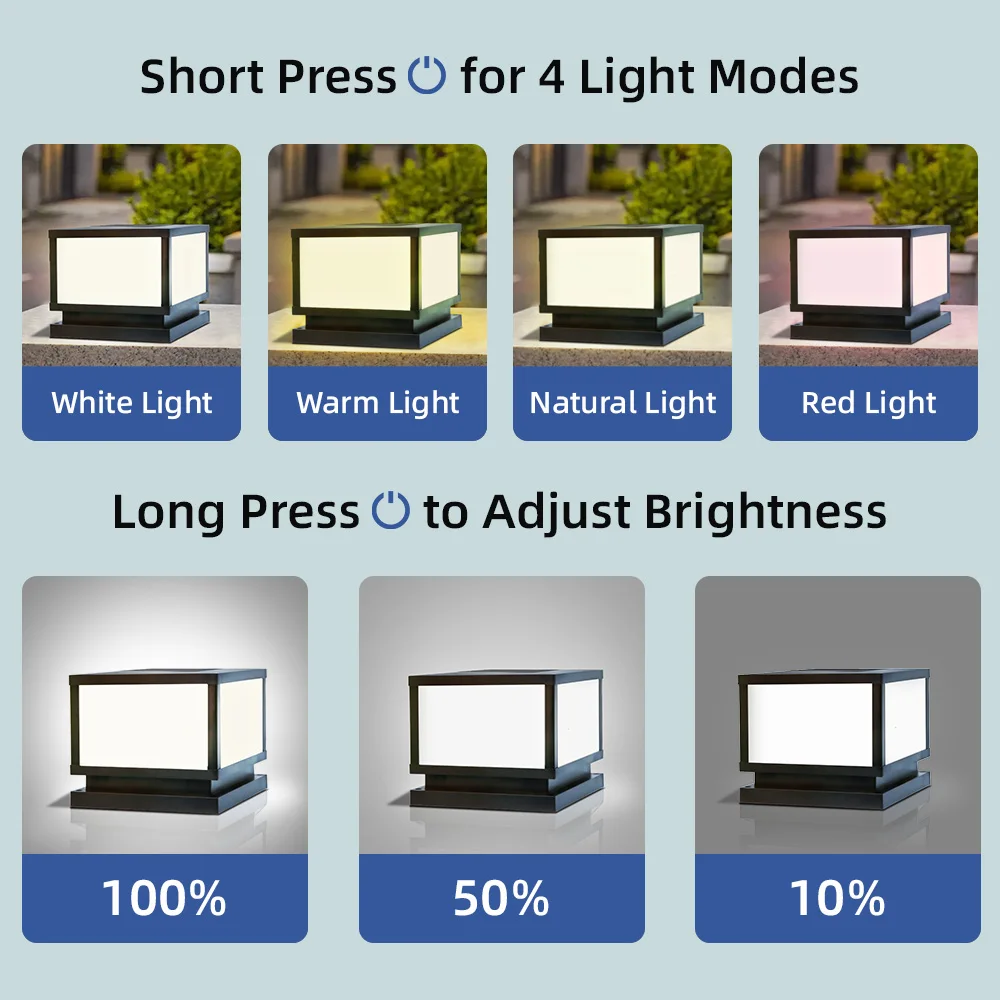 LED-zonneverlichting buitenshuis Waterdicht zonne-kolomlicht Klassieke stijl Getimed met afstandsbediening LED-licht voor tuinterras