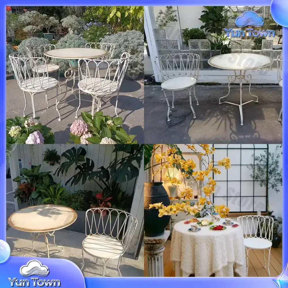 French Style Wrought Iron Patio Table and Chairs Set for Outdoor Garden Villa Balcony Cafe Bistro Indoor Outdoor Furniture