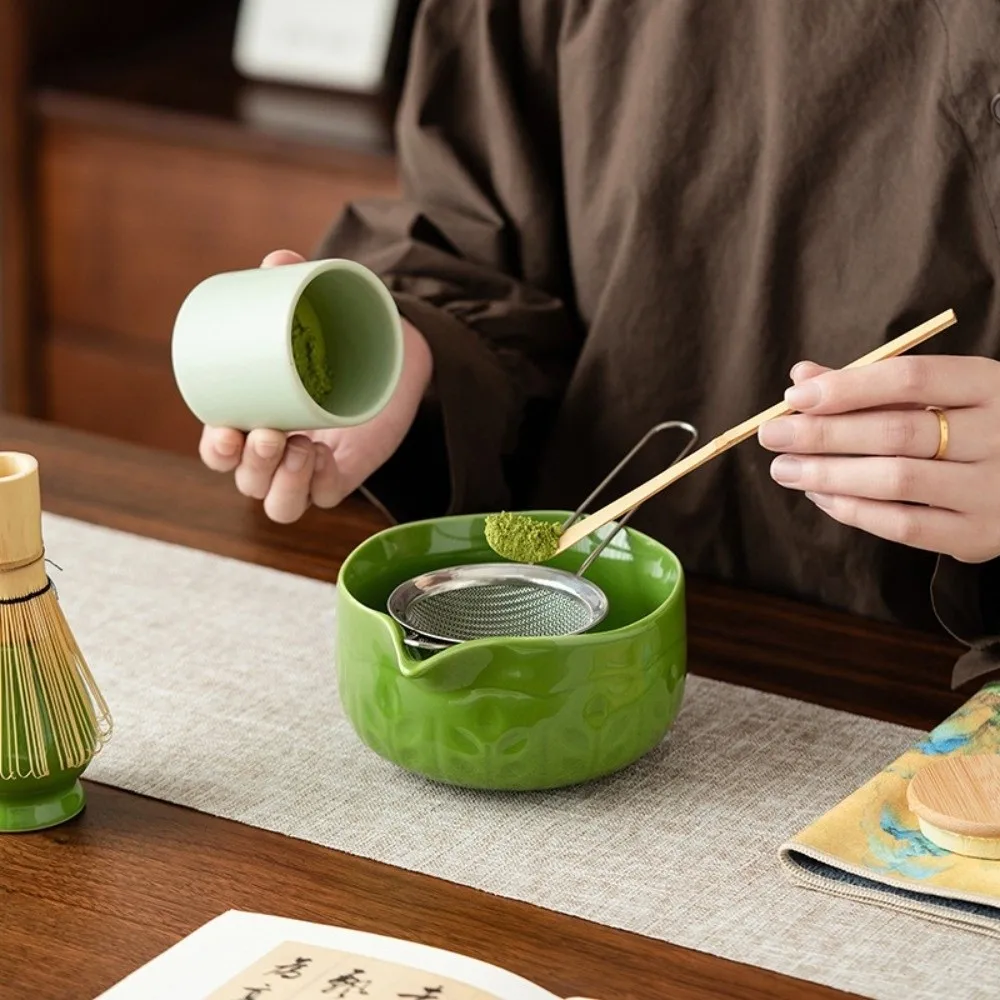 

5 Piece New Hand Ceramic Matcha Bowl Tea Art Chasen Holder Matcha Brewing Cup Large Capacity Tea Ceremony Tool Tea Making Tools