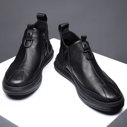 Homens de couro genuíno sapatos de barco casuais feitos à mão de luxo marca mocassins mocassins deslizamento-em botas de tornozelo masculinas zapatos de hombre