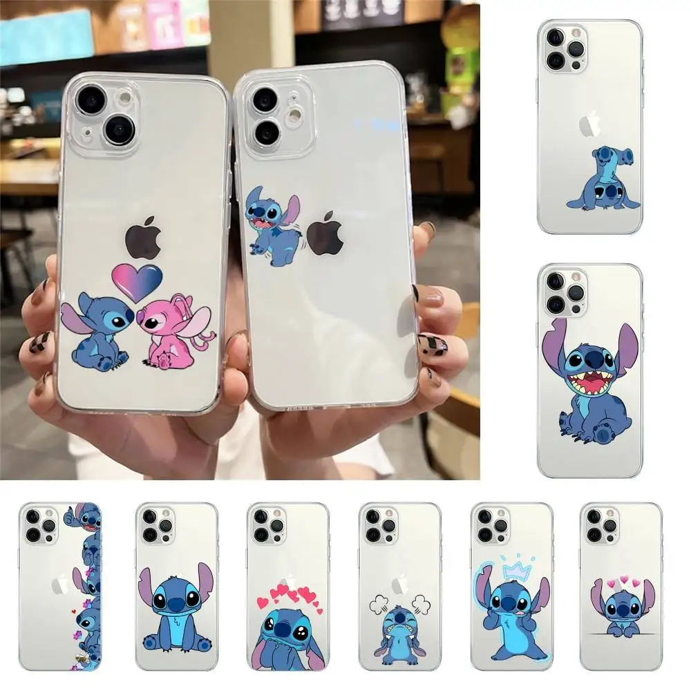 Coque de téléphone Cartoon-S-Stitchs pour iPhone 17 16 15 14 Plus 13 12 11 Pro Max, coque arrière transparente antichoc