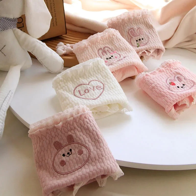 Teenagers wholesales students new girls underwear 5pc/lot cotton cartoon middle waist  briefs young girl panties pink  lovely